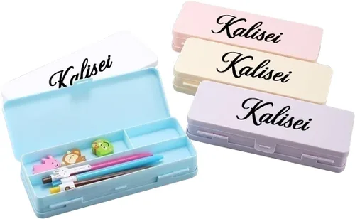 Vista 13 de Caja de lápices transparente de gran capacidad, estuche personalizado de doble capa con nombre, caja de lápices de plástico transparente apilable