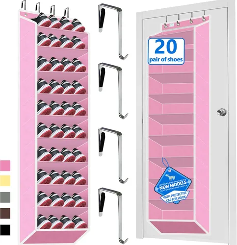 Vista 9 de Organizador de zapatos para la puerta, capacidad grande de 70 libras, organizador de 20-30 pares, bolsillos extra profundos resistentes, ganchos