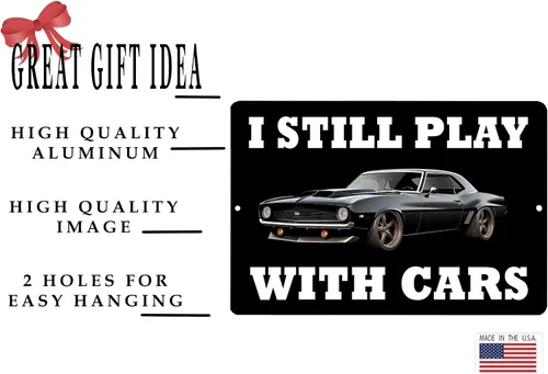 Vista 2 de Rogue River Tactical Funny Mechanic Muscle Race Car Still Play with Cars - Letrero de metal sarcástico para decoración de pared, para hombre, cueva
