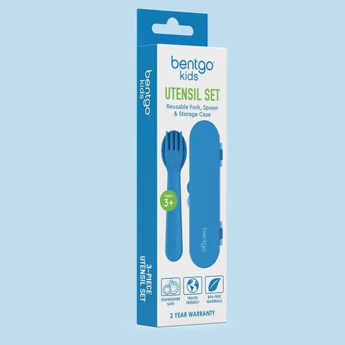 Vista 7 de Bentgo Juego de utensilios para niños, tenedor, cuchara y estuche de almacenamiento de plástico reutilizable, materiales sin BPA, asas de fácil