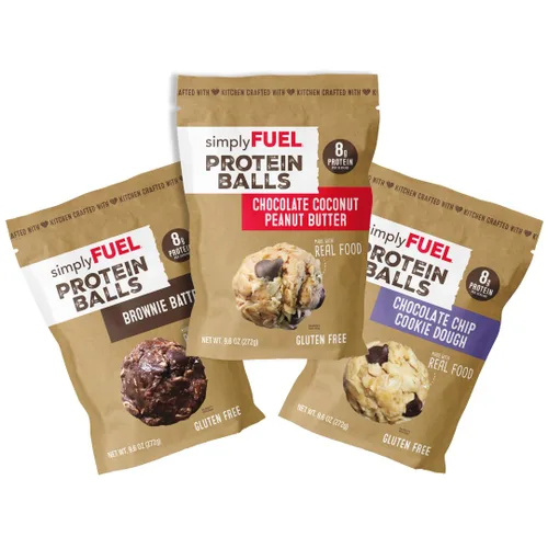 Vista 10 de simplyFUEL - Bolas de proteína de alimentos integrales con probióticos, bocadillos de chocolate y almendras y coco, 0.28 oz de proteína, bolas