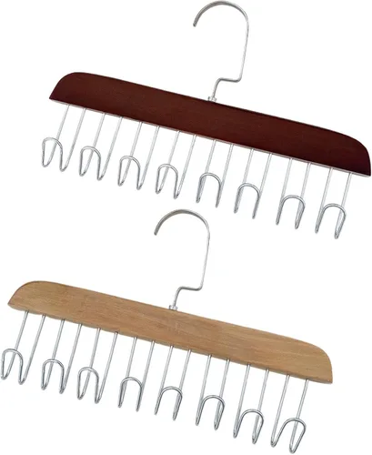 Vista 11 de 4 soportes de madera para cinturones, colgador multifuncional para cinturón de madera con 8 ganchos de metal, organizador de perchas de madera