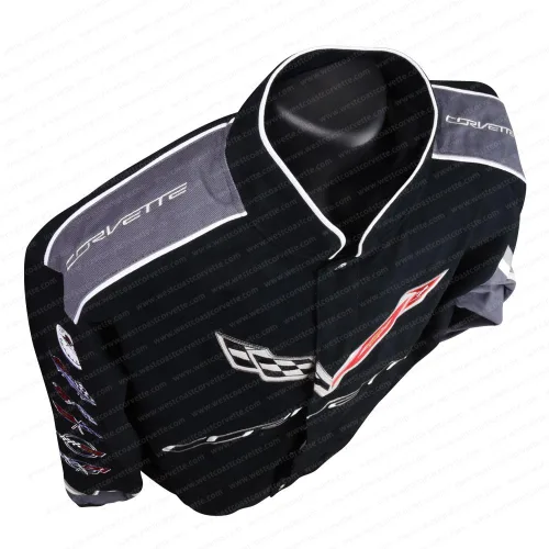 Vista 4 de West Coast Corvette / Camaro C7 Corvette All Logo Collage Chaqueta de sarga – Negro: C1, C2, C3, C4, C5, C6, C7