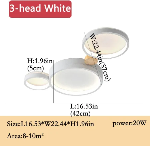 Vista 2 de Lámpara de techo LED de 3 luces, 22 pulgadas, moderna lámpara de techo empotrada de madera de 20 W regulable para sala de estar, dormitorio, cocina
