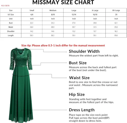 Vista 6 de MISSMAY - Vestido largo, de encaje floral, formal, para mujer, con mangas 23