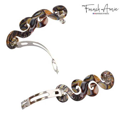 Vista 3 de French Amie Swirls Onyx - Pasador de pelo hecho a mano con cierre de plata para mujeres y niñas, hecho en Francia, 3 pulgadas, color gris plateado