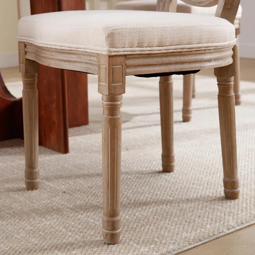 Vista 9 de Kmax Sillas de comedor estilo granja, patas de madera marrón, elegantes sillas de cocina copetudas, sillas de dormitorio francesas desgastadas