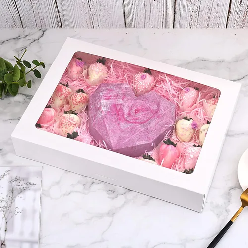 Vista 6 de RIFMEAE Cajas para galletas, cajas de panadería blancas de 14 x 10 x 2.5 pulgadas con ventana, cajas de dulces de despliegue automático, cajas