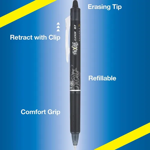 Vista 2 de Pilot FriXion Clicker - Bolígrafos de gel borrables, punta fina (0.027 pulgadas), tinta negra, paquete de 14 bolígrafos recargables, de escritura