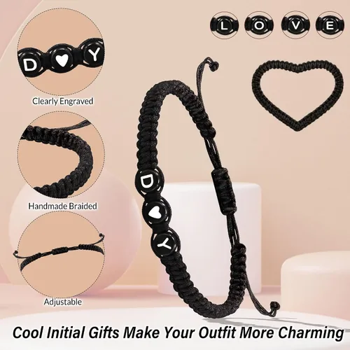 Vista 3 de Pulseras con iniciales para mujeres y hombres, regalos para novia, novio, pulseras de letras "I Love You", regalos para ella, él, mejor amigo