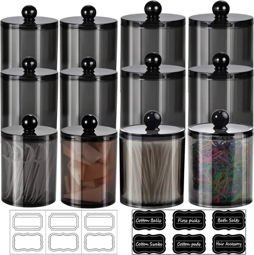 Vista 10 de SheeChung Paquete de 2 tarros pequeños de plástico transparente para boticario de 10 onzas – Soporte dispensador Qtip para almacenamiento de tocador