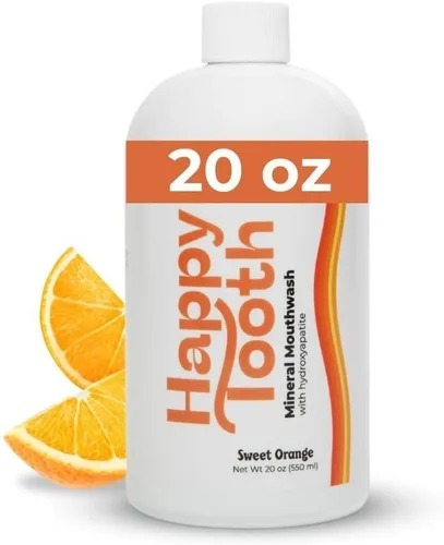 Vista 6 de Happy Tooth Enjuague bucal de hidroxiapatita, sin flúor, blanqueamiento dental, remineralizante para la fuerza del esmalte, aliento fresco, soporte