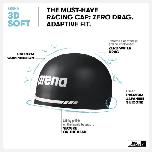 Vista 2 de Arena 3D Soft USA Gorro de natación unisex de silicona para adultos, para hombres y mujeres, para entrenamiento, competición y baño, para nadadores