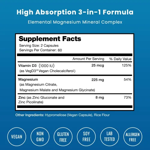 Vista 2 de NutraChamps Paquete de 2 cápsulas de magnesio y zinc y vitamina D3 y enzimas digestivas