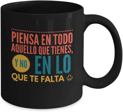 Vista 2 de Taza Café Piensa Vaso, taza de café divertidas, tazas personalizadas, taza de café inspiradoras, taza con mensajes positivos.