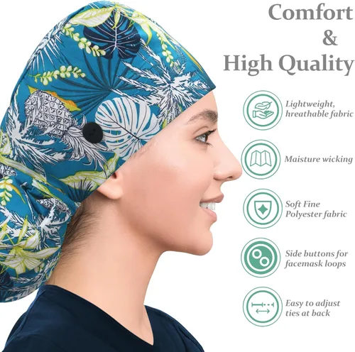 Vista 5 de IRIS CRAFT - Gorra de trabajo ajustable con botón, gorro de trabajo de algodón con banda absorbente de sudor con bolsillo para cola de caballo