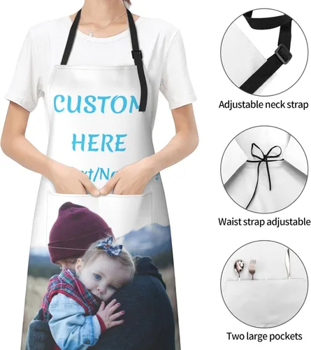 Vista 4 de Delantales personalizados con dos bolsillos, delantal personalizado para hombre, diseño de tu propia foto, logotipo, delantal de chef, longitud