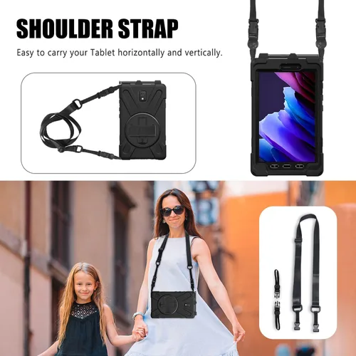 Vista 4 de Funda para Samsung Galaxy Tab Active 3/Galaxy Tab Active 5 de 8.0 pulgadas, 3 en 1 resistente protección con soporte 360/correa de mano/correa