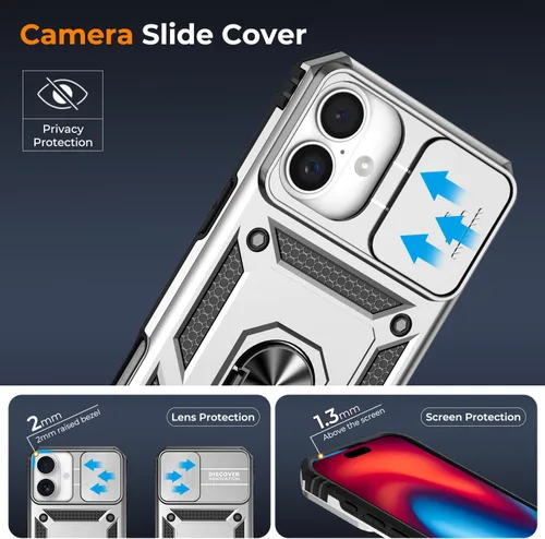 Vista 87 de Funda HakkTaoo para iPhone 13/iPhone 14 de 6.1 Pulgadas con Funda Deslizante para Cámara + Protector de Pantalla (2 Paquetes), Funda Protectora a