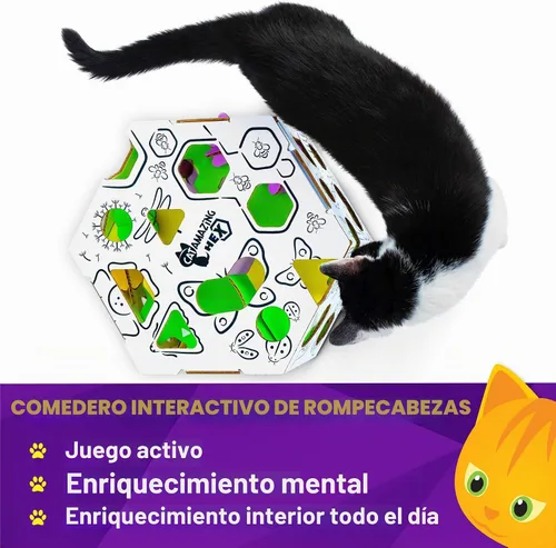 Vista 5 de Cat Amazing HEX – Caja de rompecabezas interactiva para golosinas de gato y alimentador de rompecabezas – Caja de laberinto de golosinas para gatos