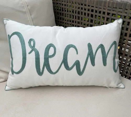 Vista 4 de Funda de almohada bordada con cita inspiradora con patrón de ensueño, funda de almohada decorativa de lona de 12 x 20 pulgadas