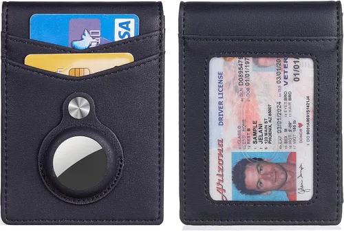 Vista 2 de Hawanik Billetera plegable delgada para hombre con soporte integrado para AirTag