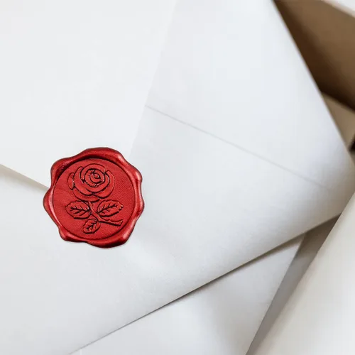 Vista 2 de Adhesivos de cera adhesiva de rosa, 25 unidades, prefabricadas con cera de sellado real (perla roja)