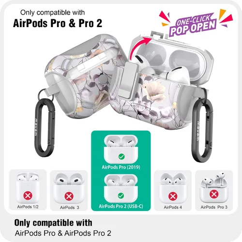 Vista 2 de wenew Funda compatible con AirPods Pro de 2ª/1ª generación con soporte para teléfono, limpiador, clip, compatible con Magsafe, funda de carga