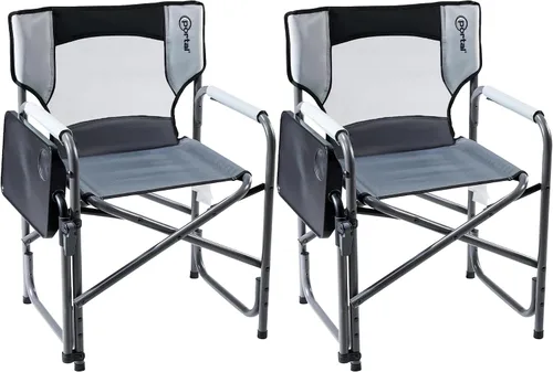 Vista 12 de Portal Silla de director plegable con mesa auxiliar giratoria de 2 vías, silla de campamento resistente de 300 libras con bandeja giratoria y Azul