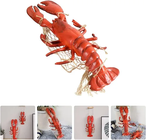 Vista 9 de BESPORTBLE Decoraciones de langosta de cangrejo de langosta roja, escultura náutica de pared de resina para colgar en la pared, decoración colgante