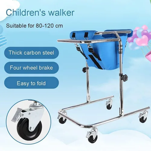 Vista 3 de Andador con ruedas para niños con parálisis cerebral, altura ajustable, adecuado para altura de 31 a 47 pulgadas, rehabilitación de marco de pie