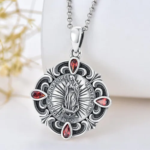 Vista 2 de LEECCI Men's necklace 925 Sterling Silver AllahJesusGuadalupeKnights TemplarAztec CalendarAnubisVikingEye of HorusMasonic Pendant religious Jewelry