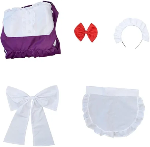 Vista 5 de COLSA Disfraz de sirvienta de anime, vestido de sirvienta con máscaras, trajes de Halloween