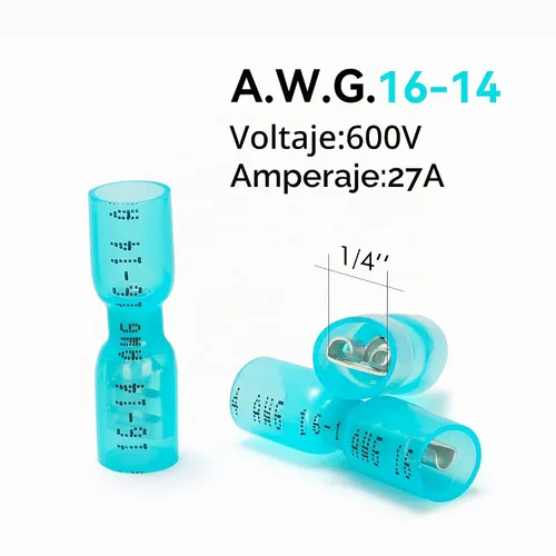 Vista 3 de HKS 100 conectores de pala hembra azul 16-14 AWG – Kit de conectores de cable de desconexión rápida eléctricos termorretráctiles – cobre rojo