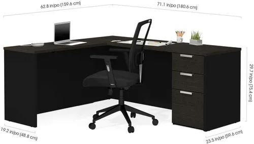 Vista 3 de Bestar Pro-Concept Plus - Escritorio en forma de L de 72 W con pedestal en gris oscuro y negro