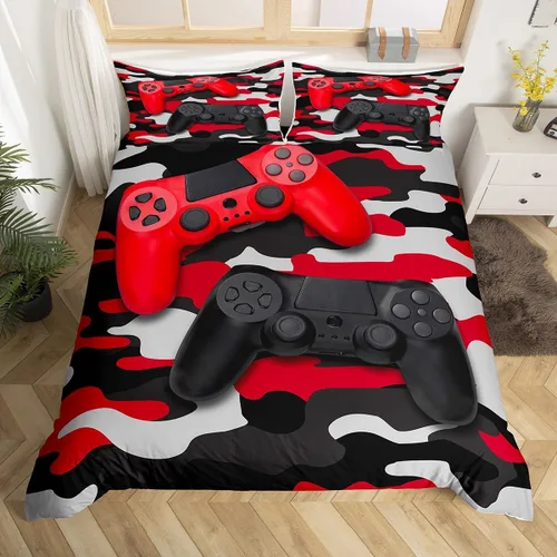 Vista 38 de Erosebridal - Ropa de cama para adolescentes y niños, estampado de control de videojuegos, funda de edredón tamaño individual, 2 piezas con 1 funda