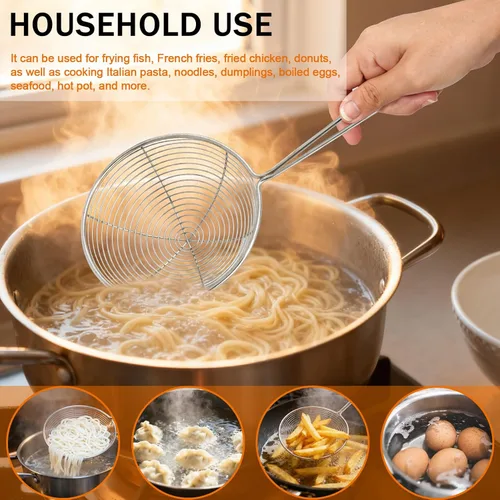 Vista 5 de 4 piezas de acero inoxidable Spaetzle Maker con mango de agarre cómodo, cuchara coladora de araña con cepillo de limpieza, herramienta casera