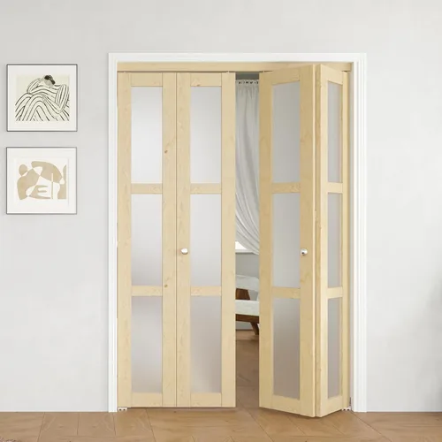 Vista 19 de BARNER HOME Puerta plegable, puerta de armario de cristal transparente de 3 lites, para apertura de 48 x 80 pulgadas, puertas plegables con kits