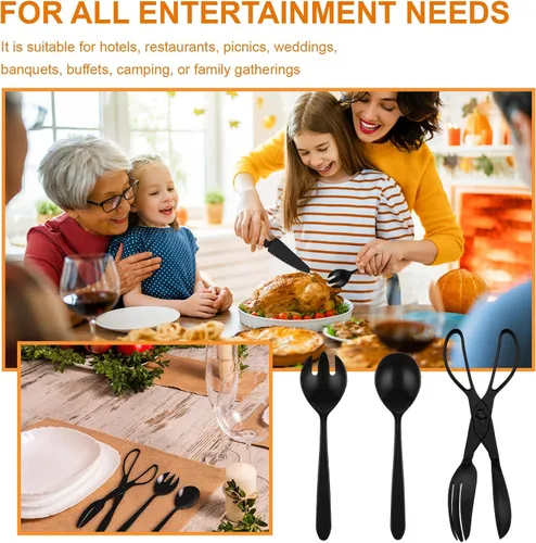 Vista 6 de Juego de 18 utensilios de plástico desechables de 9 pulgadas, incluye cucharas, tenedores de servir, pinzas para cumpleaños, bodas, fiestas, bufé