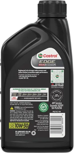 Vista 4 de Castrol EDGE High Mileage 10W-30 Aceite de motor sintético avanzado completo, 1 cuarto de galón
