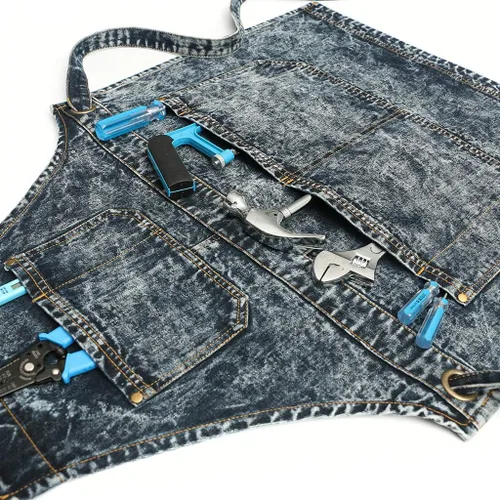 Vista 7 de Jeanerlor Delantal de trabajo de algodón con bolsillos para mujeres y hombres con correas cruzadas y ajustable S a XXXL 2 tamaños