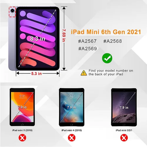 Vista 2 de Funda para Niños para iPad mini 7 (A17 Pro) 2024/iPad Mini6 2021, Peso Ligero Resistente/A Prueba de Golpes/A Prueba de Caídas con Asa/Soporte