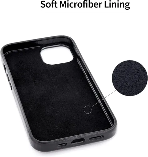 Vista 6 de Dockem Funda de piel auténtica para iPhone 13 con placa de metal integrada para montaje magnético, cartera cosida con 2 soportes para tarjetas