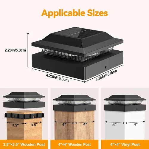 Vista 2 de Luces solares para postes de madera y vinilo de 4 x 4, paquete de 2 Negro puro