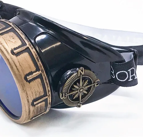 Vista 5 de Lentes estilo victoriano Steampunk con diseño de brújula, lentes de colores y lupa ocular