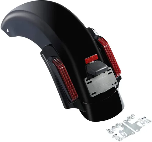 Vista 5 de Kit de guardabarros trasero con luces LED de parada/trasera/intermitentes integradas para modelos Harley Touring 2014 y posteriores, carcasa negra