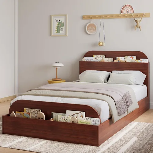 Vista 16 de Estructura de cama Garvee tamaño individual con cabecero y estribo – Cama de plataforma baja para niños, diseño de piso doble de madera, sin ruido