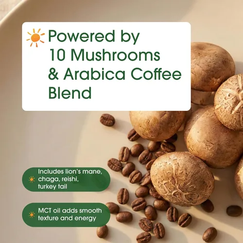 Vista 6 de NatureBell Café orgánico de hongos, 12 onzas, mezcla de superalimentos para apoyo energético, apoyo para la salud cerebral e inmunológica* - Incluye