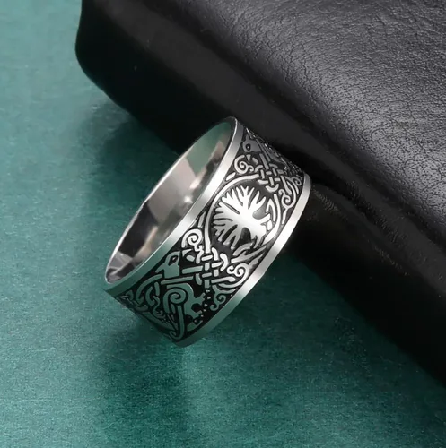 Vista 5 de Anillo de árbol de la vida para hombres, anillos de nudo celta vikingo vintage para hombres, mujeres y adolescentes, amuleto de acero inoxidable