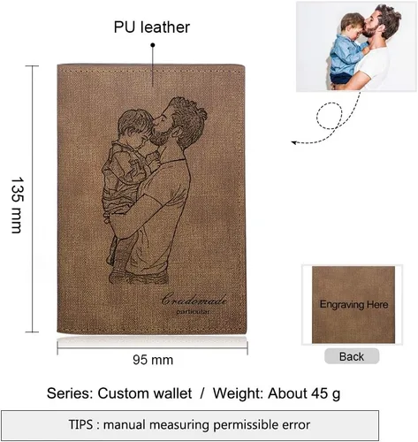 Vista 4 de Gemszoo Cartera personalizada con foto personalizada de cuero para hombres padre, Style 5
